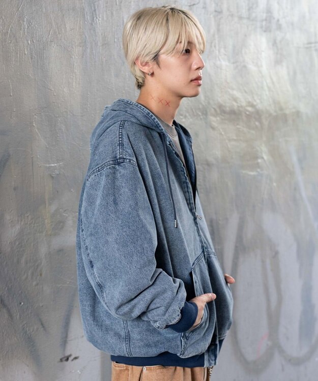 WEGO 【ユニセックス着用ITEM/MLサイズ展開】ワーカーズフードブルゾン デニム淡加工色