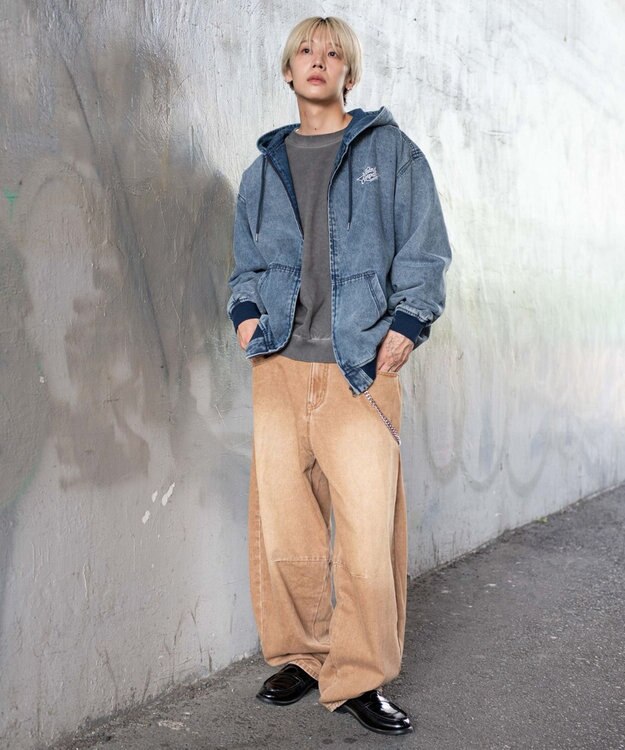 WEGO 【ユニセックス着用ITEM/MLサイズ展開】ワーカーズフードブルゾン デニム淡加工色