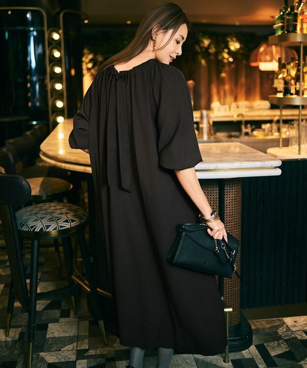 自由区 L 【SHIHOさん着用】TWドレープツイル3WAYボウタイ ワンピース ダークブラウン