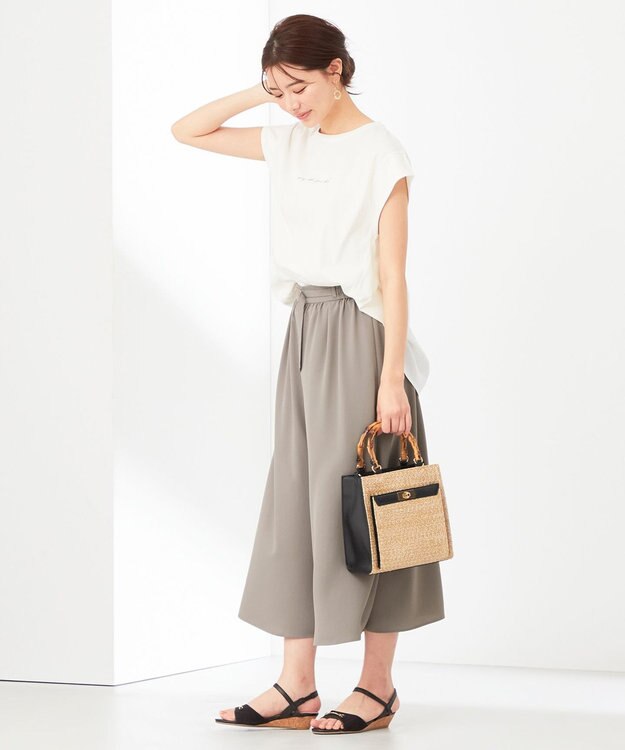 ANY SIS サテンコンビロゴ Tシャツ オフホワイト