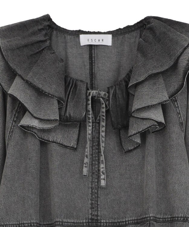 Green Parks ■ESCAR デニムラッフルカラーワンピース Gray