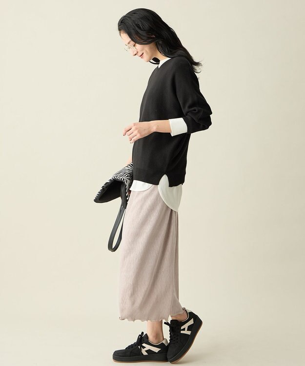 ANY L 【ウエストゴム】シュリンクベロアスカート ベージュ