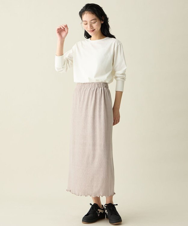 ANY L 【ウエストゴム】シュリンクベロアスカート ベージュ