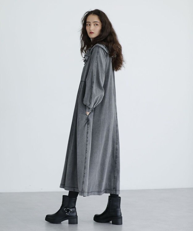 Green Parks ■ESCAR デニムラッフルカラーワンピース Gray
