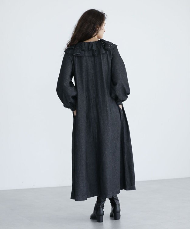 Green Parks ■ESCAR デニムラッフルカラーワンピース Black
