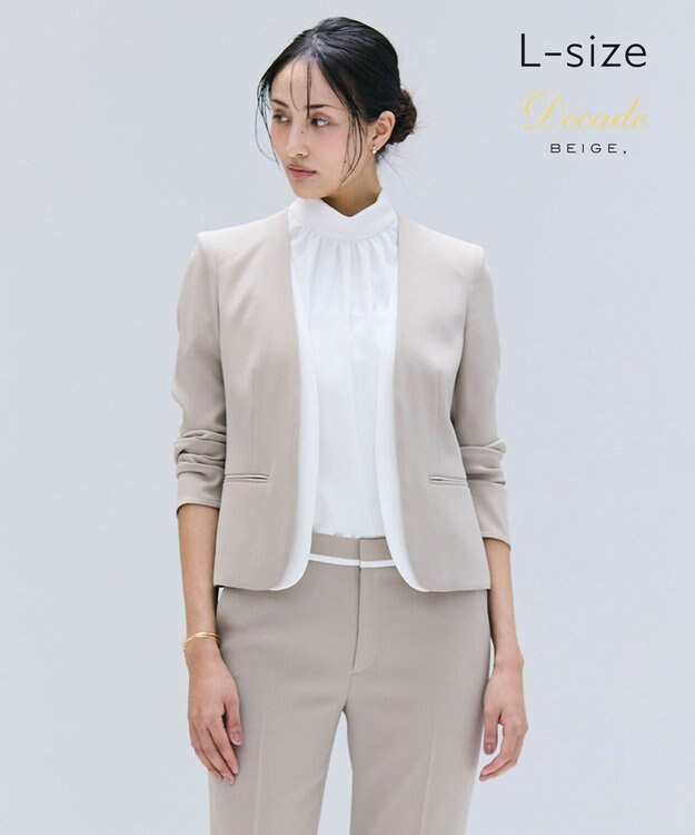 BEIGE， 【洗える・L-size】CINDY / ダブルカラージャケット Taupe x White