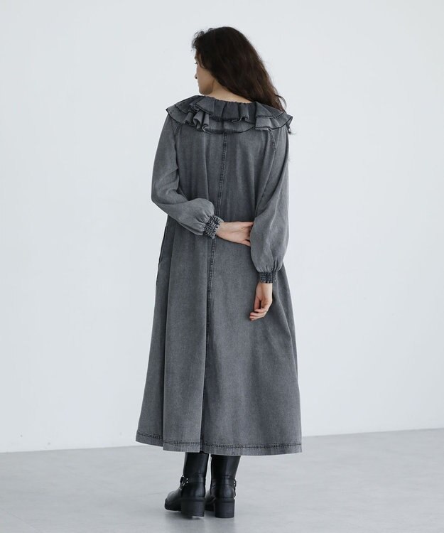 Green Parks ■ESCAR デニムラッフルカラーワンピース Gray