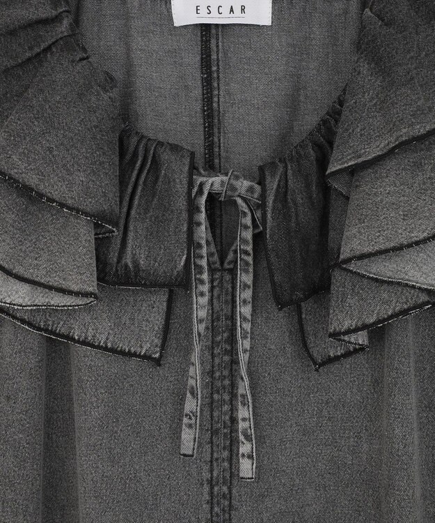 Green Parks ■ESCAR デニムラッフルカラーワンピース Gray