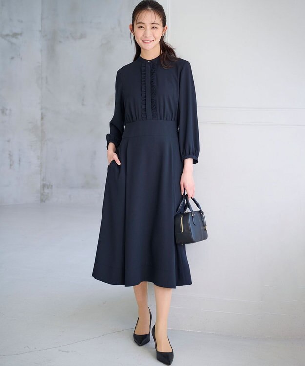 組曲 L 【KUMIKYOKU NAVY】ジョーゼットシフォン フリルワンピース ネイビー系