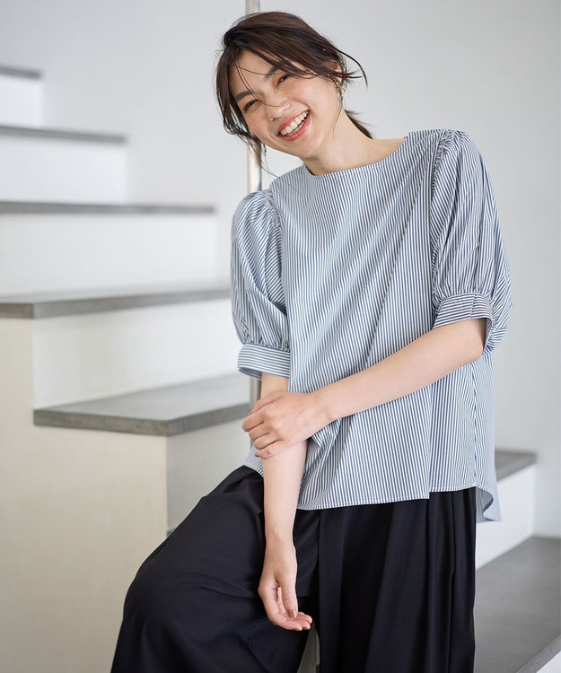 ANY 【抗菌防臭/速乾/手洗い可】エニィファンクション パフスリーブブラウス ブルーロンスト