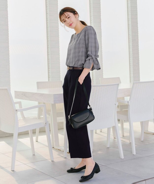 Tiaclasse L 【洗える】リボンスリーブブラウス グレーチェック