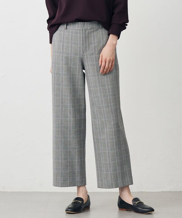J.PRESS LADIES L アルガンシルク チェック クロップド パンツ ライトグレーチェック系