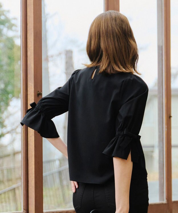 Tiaclasse L 【洗える】リボンスリーブブラウス ブラック