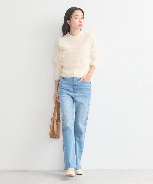 earth music&ecology 胸元チュールドッキングニットプルオーバー Ivory