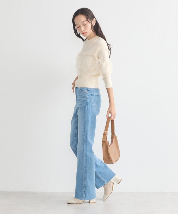 earth music&ecology 胸元チュールドッキングニットプルオーバー Ivory