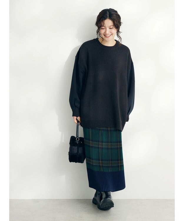 CRAFT STANDARD BOUTIQUE 片畔ニットドッキングチュニック Black