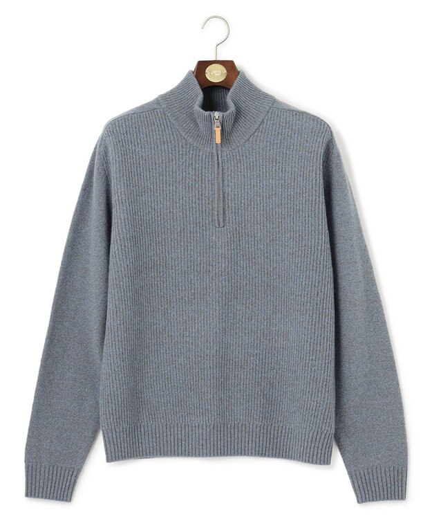 J.PRESS MEN 【Cash Lamb's Wool】畔編みハーフジップ ニット ブルー系