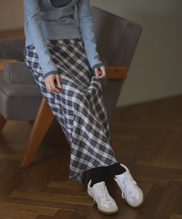 CRAFT STANDARD BOUTIQUE バイアスＩラインスカート Check Black