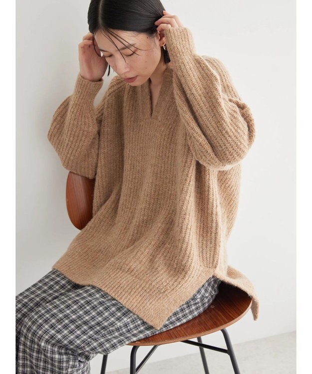 AMERICAN HOLIC ミックスヤーンカフタンニットプルオーバー Beige