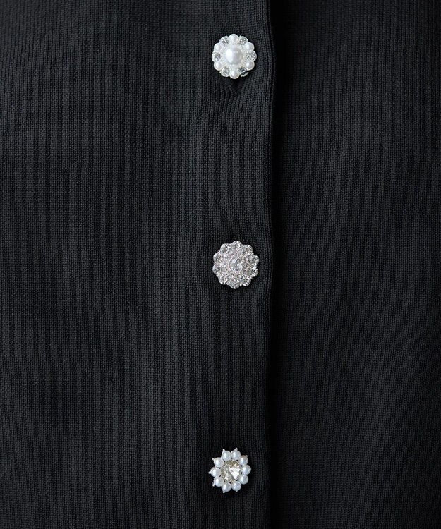 Tiaclasse L 【洗える】中空糸ビジューボタンカーディガン ブラック