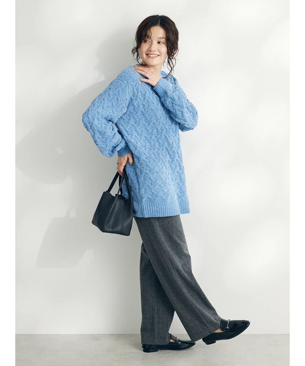 CRAFT STANDARD BOUTIQUE 洗えるモールケーブルニットチュニック Sax