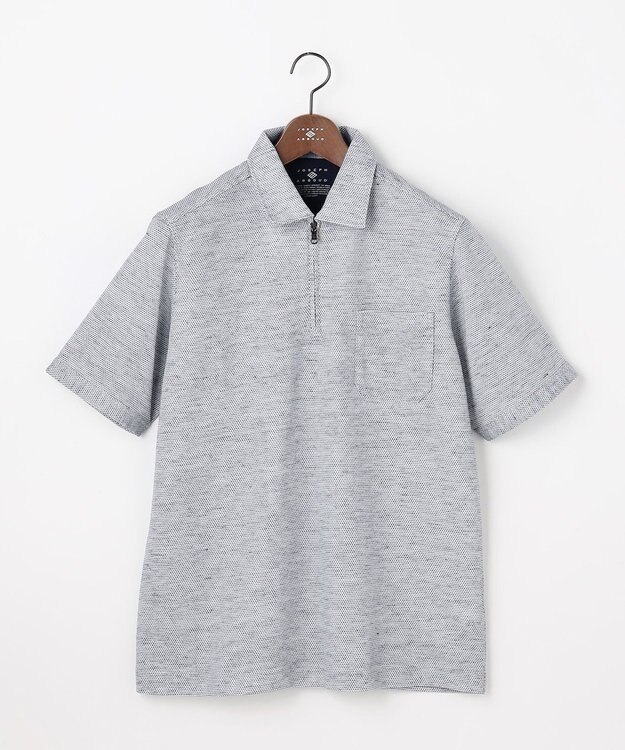 JOSEPH ABBOUD  【フランス産リネン×日本の技術・清涼感】ノルマンディリネントップジャージ ジップ ポロシャツ ブルー系