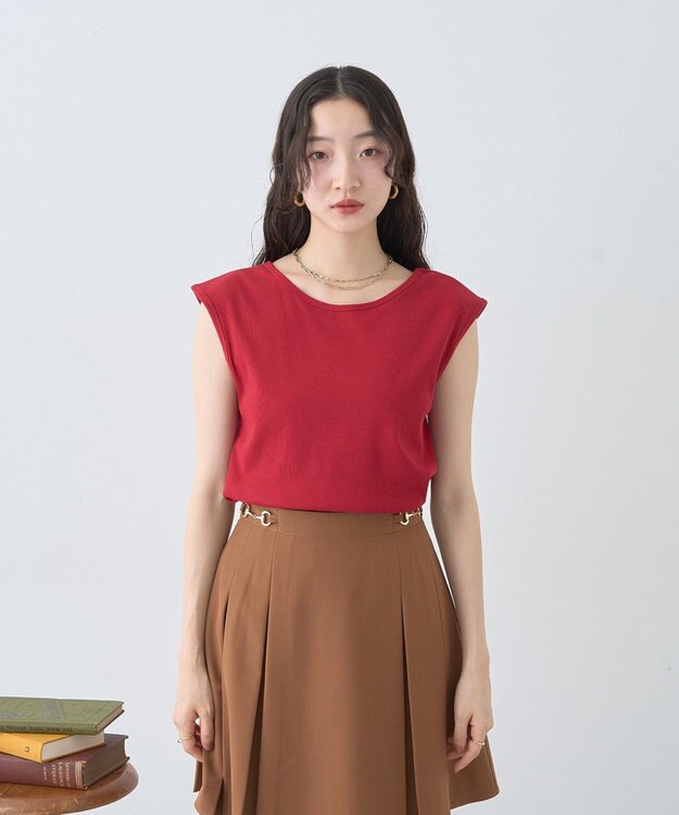 earth music&ecology 前後２ｗａｙステッチリブタンクトップ Red