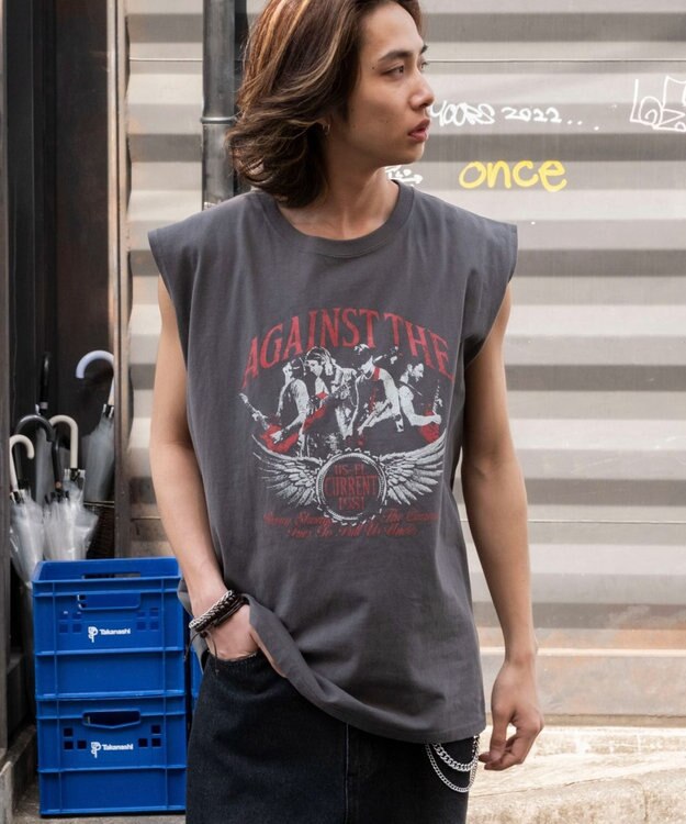 WEGO 【ユニセックス着用ITEM/MLサイズ展開】ヴィンテージライクグラフィックノースリーブ 柄2