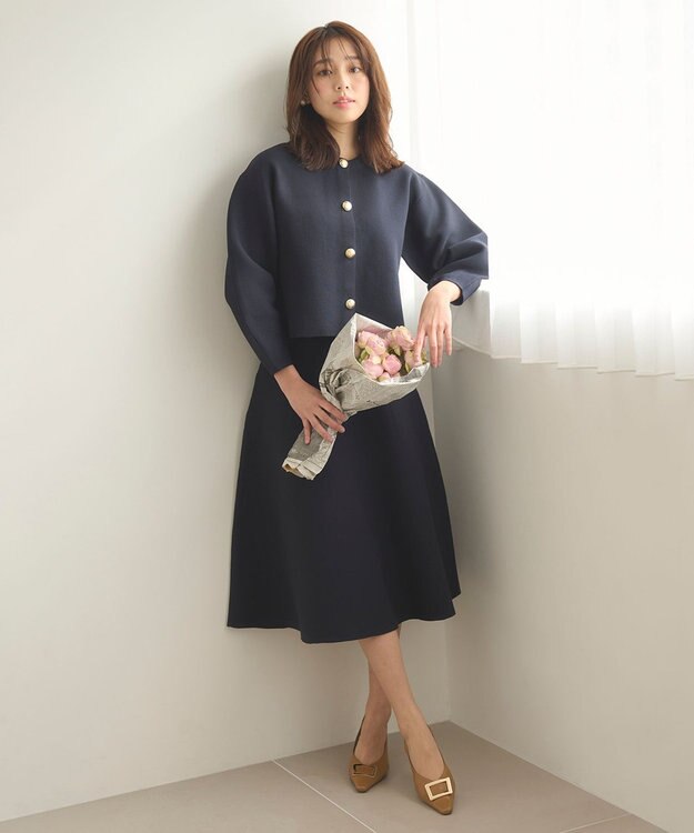 Feroux 【セットアイテム】パフスリーブニット セットアップ ネイビー系