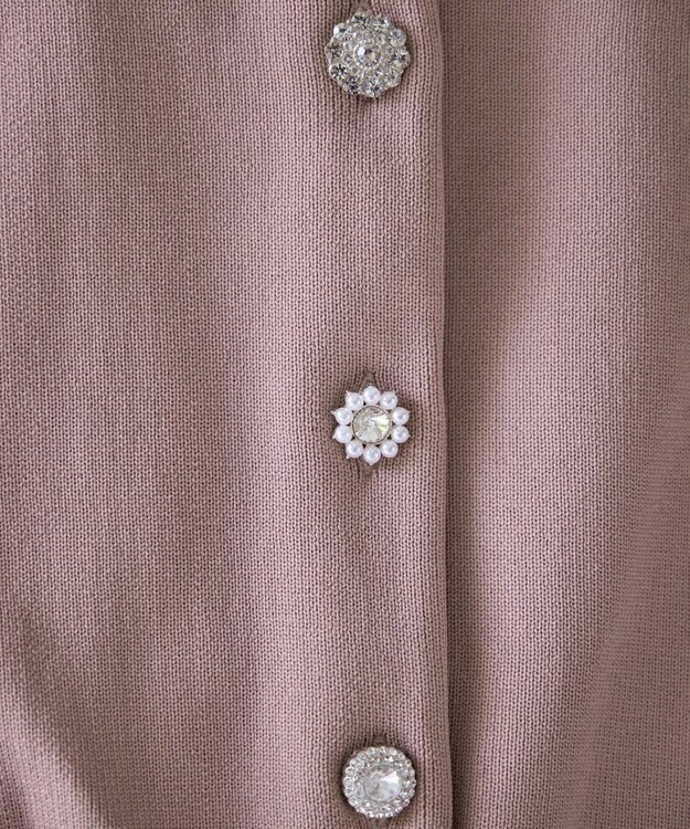 Tiaclasse L 【洗える】中空糸ビジューボタンカーディガン ピンク