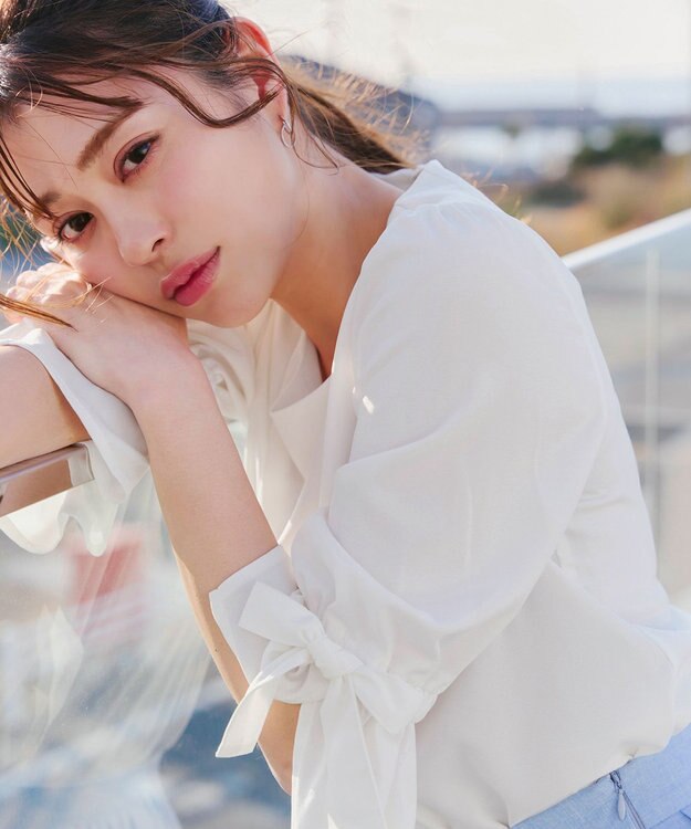 Tiaclasse L 【洗える】リボンスリーブブラウス オフホワイト