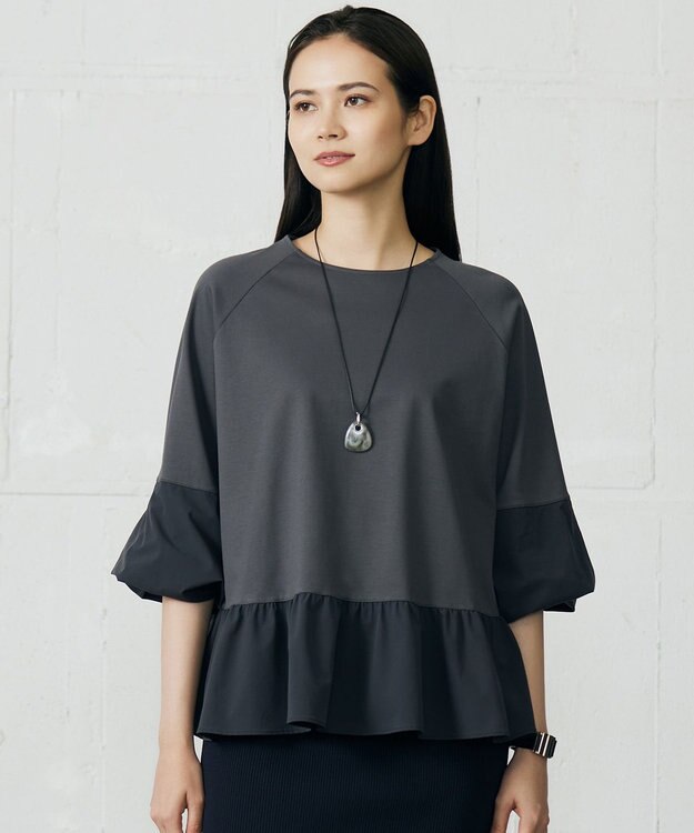 自由区 L クリアコットンポンチペプラム カットソー スレート