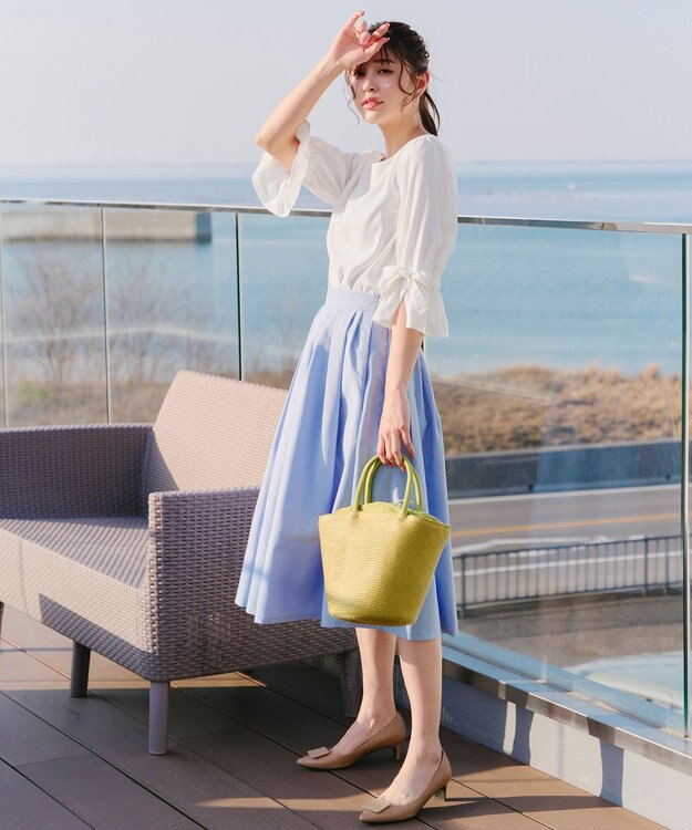 Tiaclasse L 【洗える】リボンスリーブブラウス オフホワイト