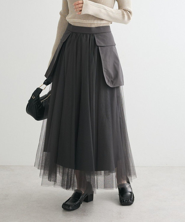 Green Parks ・ｆｕｒｒｙ　ｒａｔｅ　チュールワークポケットスカート