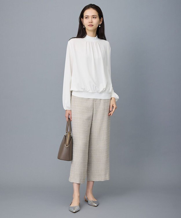 自由区 L 【17号サイズまで展開・カタログ掲載】ライトミックスツィードワイド パンツ ベージュ