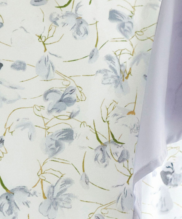 Tiaclasse 【洗える】フレアスリーブ花柄サックワンピース オフホワイト×グレー