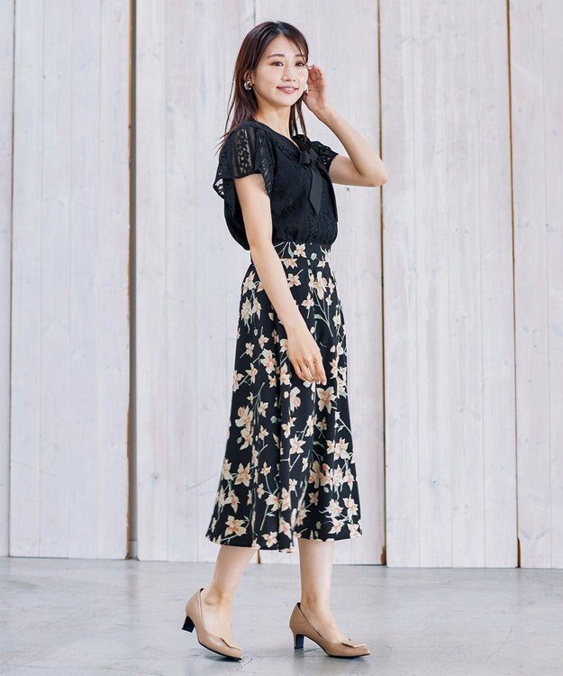 Tiaclasse 【洗える】幅広く活躍が期待できるボウタイレースブラウス ブラック