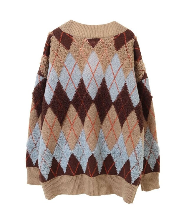 earth music&ecology ループ編みアーガイルカーディガン Beige