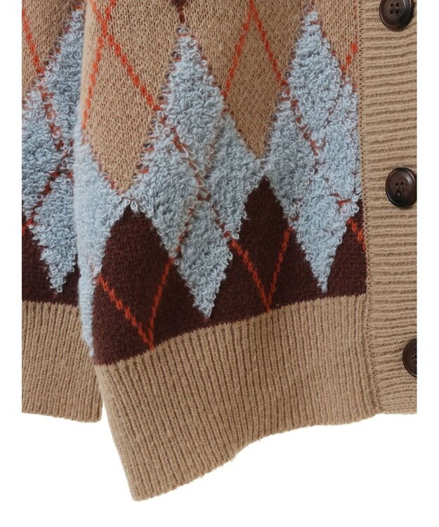 earth music&ecology ループ編みアーガイルカーディガン Beige