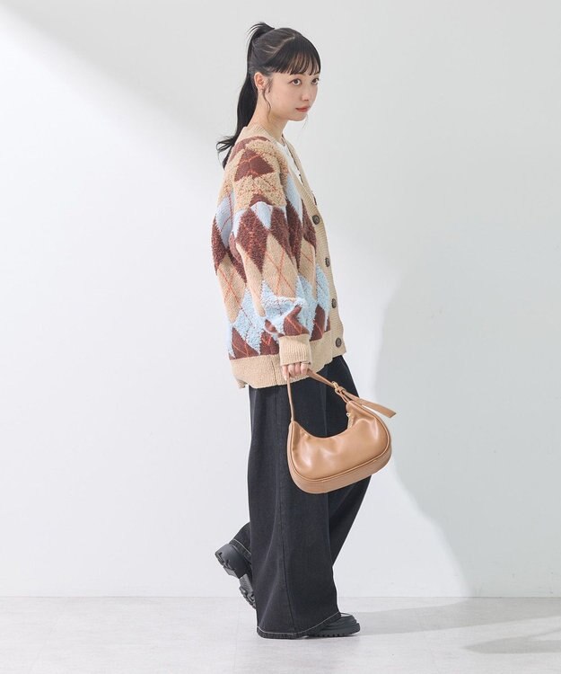 earth music&ecology ループ編みアーガイルカーディガン Beige