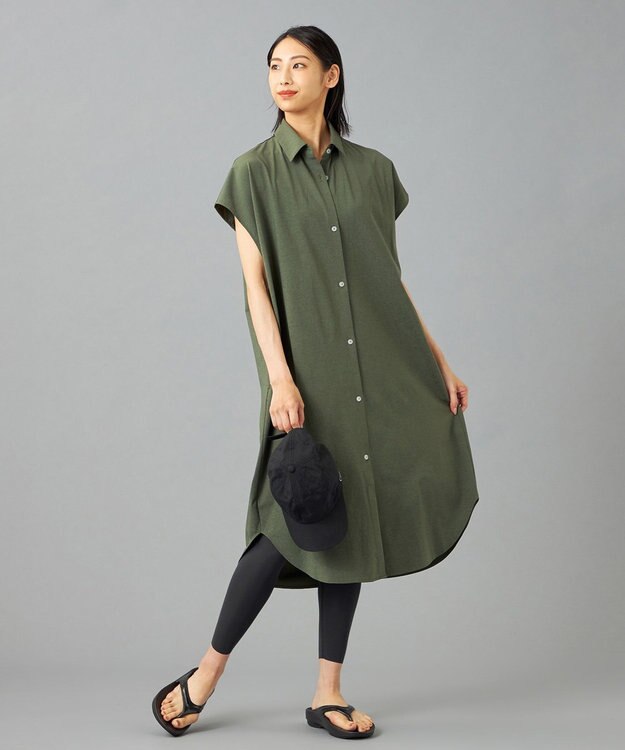 Chacott Chacott BALANCE EasyCare+ シャツワンピース カーキ