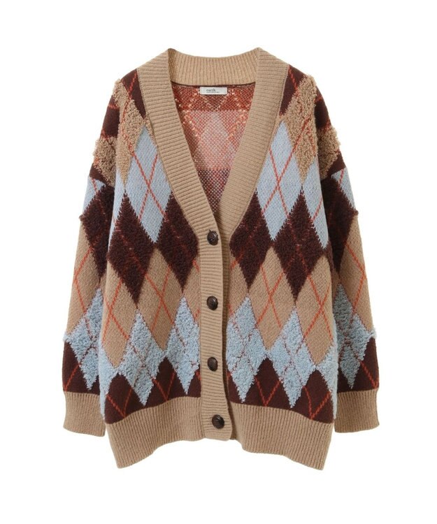 earth music&ecology ループ編みアーガイルカーディガン Beige