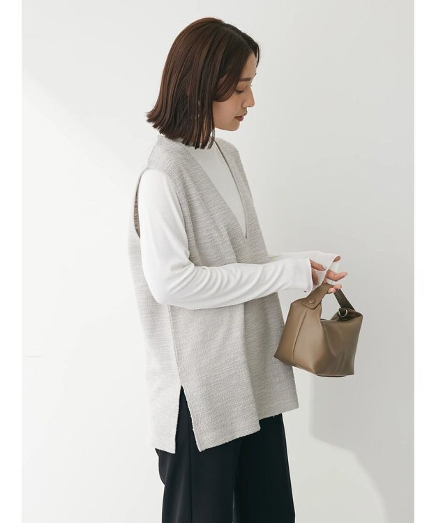 Green Parks ＳＥＴ２点　カットツイードベスト＋プルオーバー Light Gray