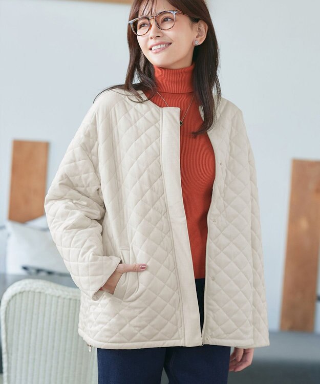 Tiaclasse 【リバーシブル】表裏2WAYベロアキルティングブルゾン オフホワイト