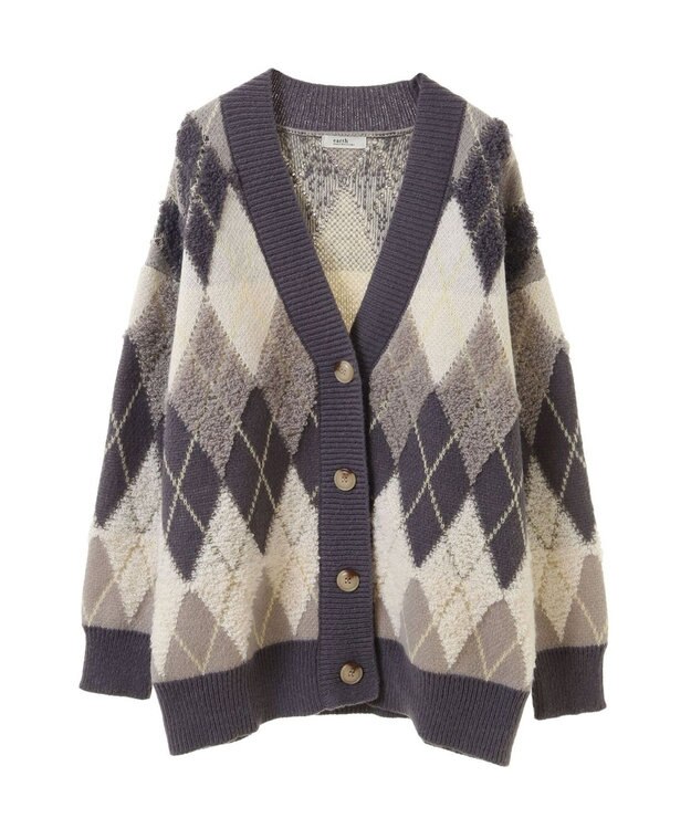 earth music&ecology ループ編みアーガイルカーディガン Gray
