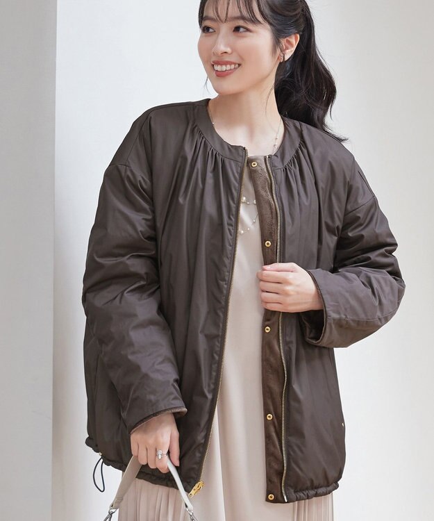 Tiaclasse 【リバーシブル】表裏2WAYベロアキルティングブルゾン モカ