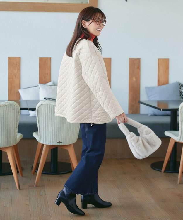 Tiaclasse 【リバーシブル】表裏2WAYベロアキルティングブルゾン オフホワイト