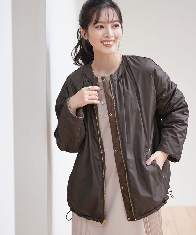 Tiaclasse 【リバーシブル】表裏2WAYベロアキルティングブルゾン モカ