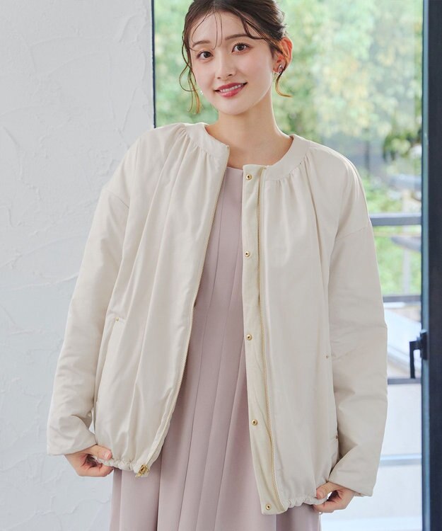 Tiaclasse 【リバーシブル】表裏2WAYベロアキルティングブルゾン オフホワイト