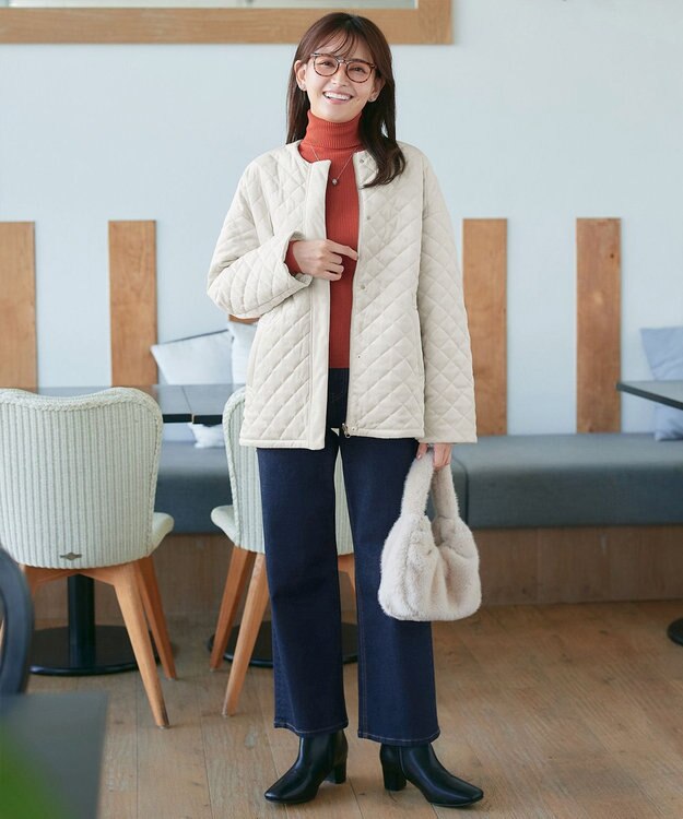 Tiaclasse 【リバーシブル】表裏2WAYベロアキルティングブルゾン オフホワイト